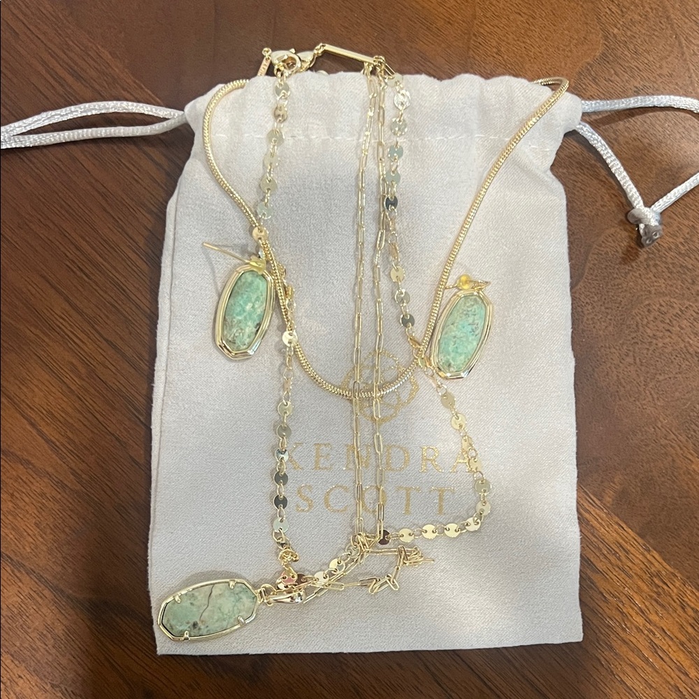 Kendra Scott Gold Necklace with Green Stones